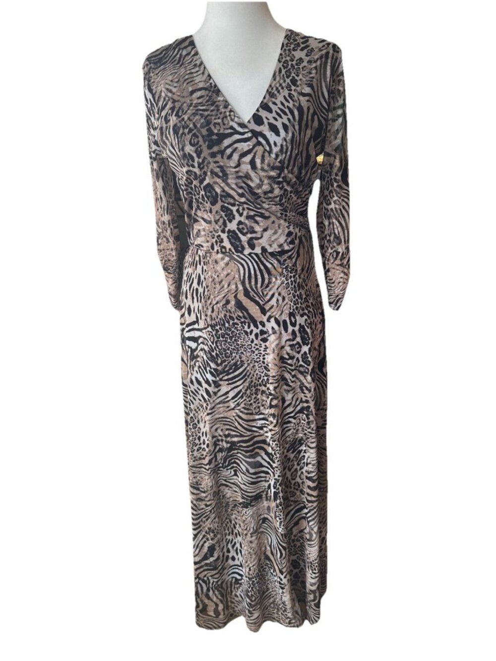 Maxi Dress Allison Brittney Small Animal Print Long Sleeve Stretchy